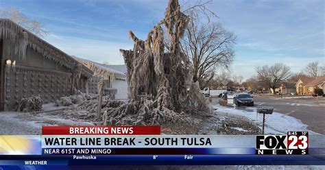 Waterline break leaves home covered in ice in south Tulsa 